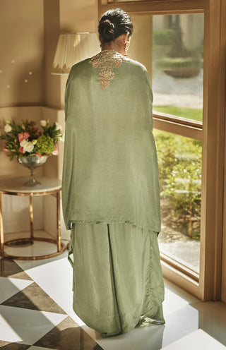 Matsya-Jade Green Aurora Dhoti Cape Set-INDIASPOPUP.COM