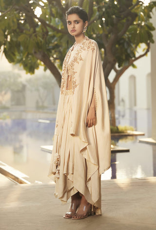 Matsya-Ivory Sucha Ekru Aurora Dhoti Cape Set-INDIASPOPUP.COM