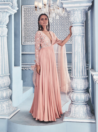 Mahima Mahajan-Blush One Side Organza Drape Anarkali-INDIASPOPUP.COM