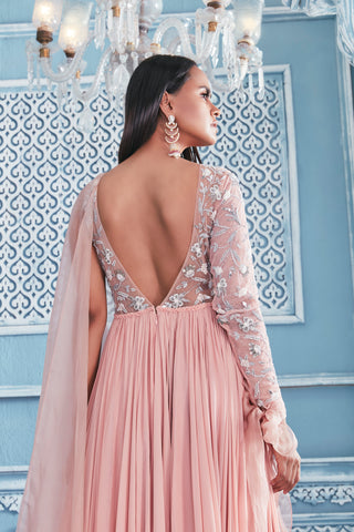 Mahima Mahajan-Blush One Side Organza Drape Anarkali-INDIASPOPUP.COM