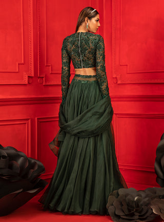 Mahima Mahajan-Khwab Green Embroidered Lehenga Set-INDIASPOPUP.COM