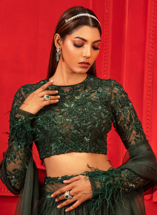Mahima Mahajan-Khwab Green Embroidered Lehenga Set-INDIASPOPUP.COM