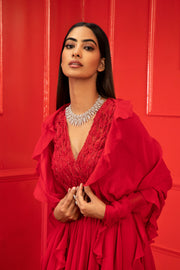 Mahima Mahajan-Kiara Red Embroidered Anarkali With Dupatta And Belt-INDIASPOPUP.COM