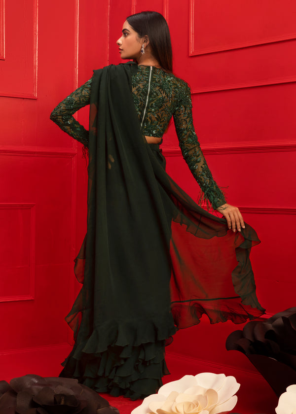Mahima Mahajan-Manahil Green Ruffled Saree Set-INDIASPOPUP.COM