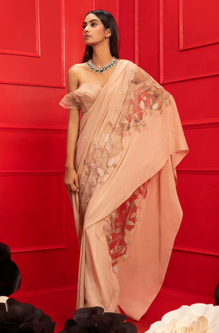 Mahima Mahajan-Zia Nude Embroidered Saree Set-INDIASPOPUP.COM