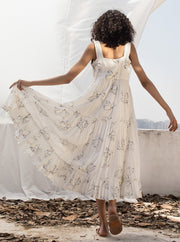 Khara Kapas-Ivory Tiered Tent Midi Dress-INDIASPOPUP.COM