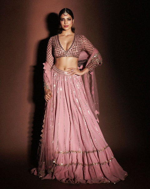 Dull Pink Tier Lehenga Set