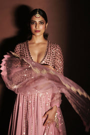 Dull Pink Tier Lehenga Set