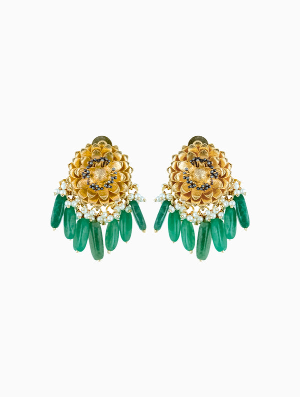Hyperbole-Jade Green & Marigold Stud Earrings-INDIASPOPUP.COM