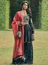 Matsya-Black Chanderi Silk Anarkali With Sharara-INDIASPOPUP.COM