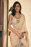 Matsya-Beige Chanderi Silk Saree With Blouse-INDIASPOPUP.COM