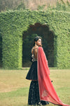 Matsya-Black Chanderi Silk Anarkali With Sharara-INDIASPOPUP.COM