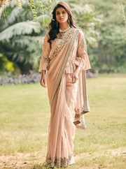 Matsya-Pink Chanderi Silk Saree With Blouse-INDIASPOPUP.COM