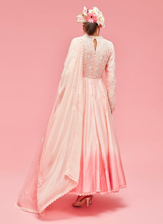 Nachiket Barve-Peach Pearl Ombré Anarkali Set-INDIASPOPUP.COM