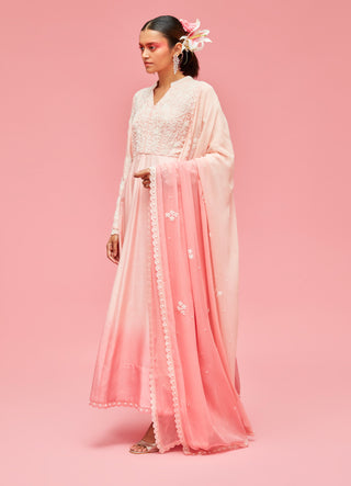 Nachiket Barve-Peach Pearl Ombré Anarkali Set-INDIASPOPUP.COM