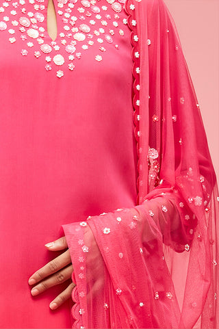 Nachiket Barve-Pink Red Izmir Embroidered Ombré Kurta Set-INDIASPOPUP.COM