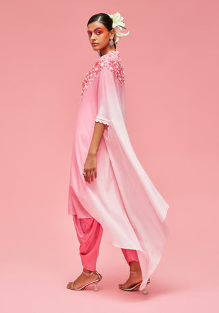 Nachiket Barve-Rose Pink Izmir Cape Jacket With Dhoti Pants-INDIASPOPUP.COM