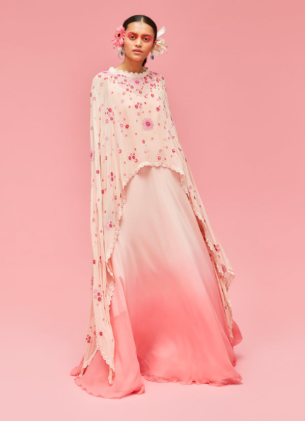 Nachiket Barve-Izmir Embroidered Cape And Ombre Gown-INDIASPOPUP.COM