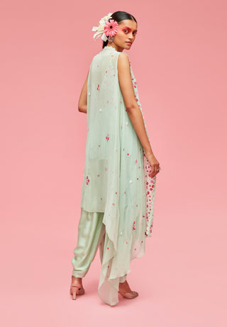 Nachiket Barve-Mint Izmir Embroidered Jacket With Pleated Top And Dhoti Pants-INDIASPOPUP.COM