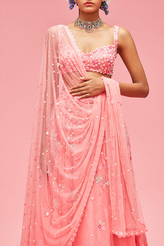 Nachiket Barve-Peach Izmir Embroidered Ombré Lehenga Set-INDIASPOPUP.COM