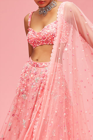 Nachiket Barve-Peach Izmir Embroidered Ombré Lehenga Set-INDIASPOPUP.COM