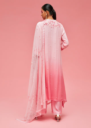 Nachiket Barve-Baby Pink Izmir Embroidered Ombré Kurta Set-INDIASPOPUP.COM