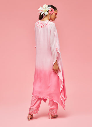 Nachiket Barve-Rose Pink Izmir Embroidered Ombré Kaftan Set-INDIASPOPUP.COM