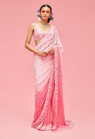 Nachiket Barve-Rose Pink Nishat Bagh Saree With Blouse-INDIASPOPUP.COM