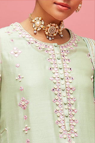 Nachiket Barve-Mint Bhuj Kutchi Mirrorwork Kurta Set-INDIASPOPUP.COM