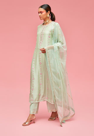 Nachiket Barve-Mint Bhuj Kutchi Mirrorwork Kurta Set-INDIASPOPUP.COM