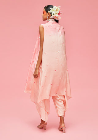 Nachiket Barve-Peach Nishat Bagh Ombré Cape Jacket With Bustier And Dhoti Pants-INDIASPOPUP.COM