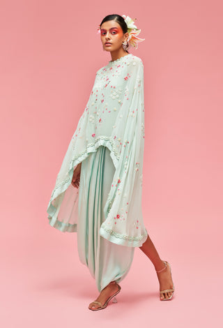 Nachiket Barve-Mint Nishat Bagh Cape With Skirt-INDIASPOPUP.COM