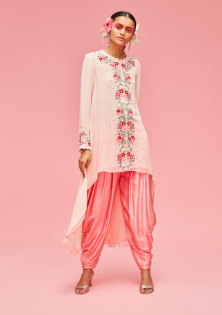Nachiket Barve-Peach Nishat Bagh Embroidered Top With Dhoti Pants-INDIASPOPUP.COM