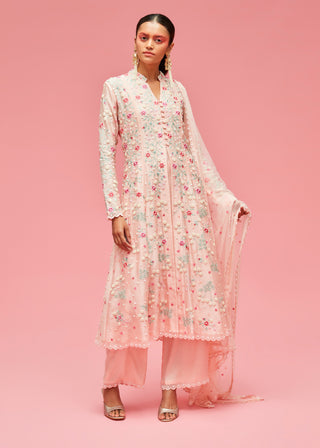 Nachiket Barve-Peach Nishat Bagh Kalidar Kurta Set-INDIASPOPUP.COM