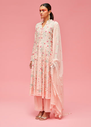 Nachiket Barve-Peach Nishat Bagh Kalidar Kurta Set-INDIASPOPUP.COM