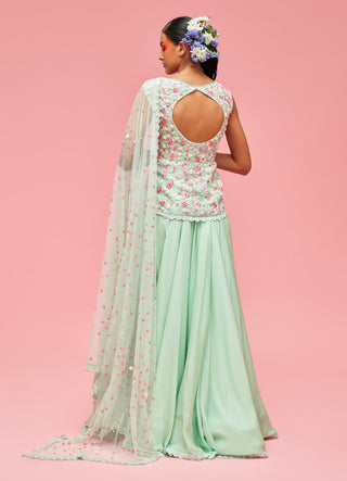 Nachiket Barve-Mint Nishat Bagh Embroidered Lehenga Set-INDIASPOPUP.COM