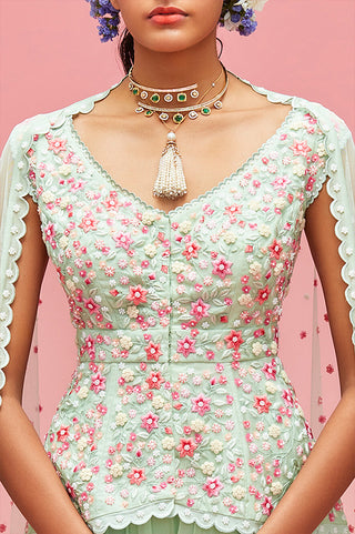 Nachiket Barve-Mint Nishat Bagh Embroidered Lehenga Set-INDIASPOPUP.COM