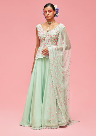 Nachiket Barve-Mint Nishat Bagh Embroidered Lehenga Set-INDIASPOPUP.COM