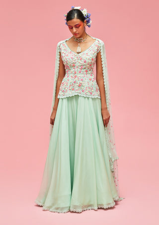 Nachiket Barve-Mint Nishat Bagh Embroidered Lehenga Set-INDIASPOPUP.COM