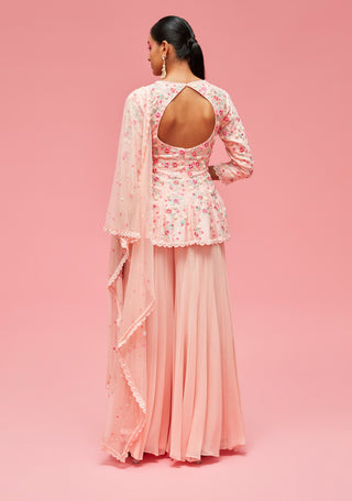 Nachiket Barve-Peach Nishat Bagh Embroidered Sharara Set-INDIASPOPUP.COM