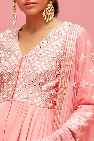 Nachiket Barve-Peach Bhuj Kutchi Mirrorwork Kurta Set-INDIASPOPUP.COM