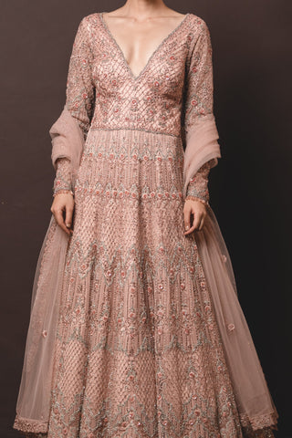 Nitika Gujral-Peach Tulle Gown And Dupatta-INDIASPOPUP.COM