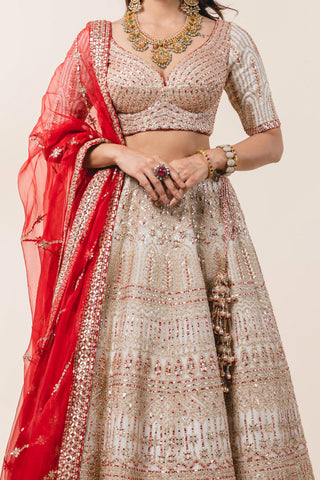 Nitika Gujral-Ivory Organza Lehenga Choli Set-INDIASPOPUP.COM