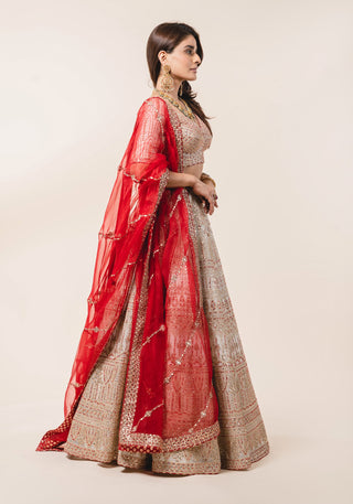 Nitika Gujral-Ivory Organza Lehenga Choli Set-INDIASPOPUP.COM