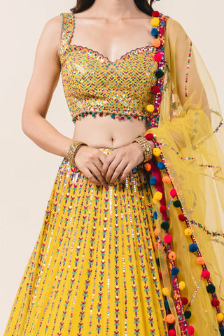 Nitika Gujral-Yellow Georgette Lehenga Choli Set-INDIASPOPUP.COM