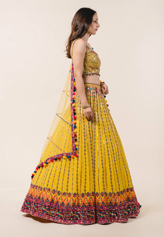 Nitika Gujral-Yellow Georgette Lehenga Choli Set-INDIASPOPUP.COM