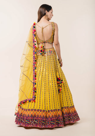 Nitika Gujral-Yellow Georgette Lehenga Choli Set-INDIASPOPUP.COM