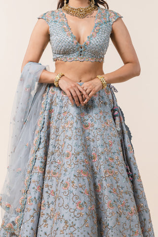 Nitika Gujral-Powder Blue Dupion Lehenga Choli Set-INDIASPOPUP.COM