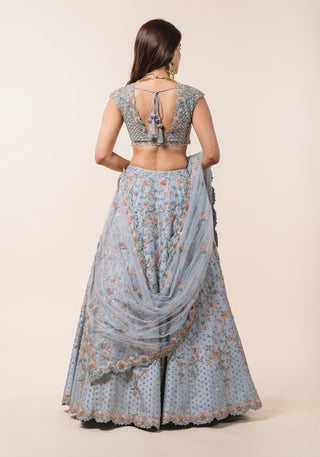 Nitika Gujral-Powder Blue Dupion Lehenga Choli Set-INDIASPOPUP.COM