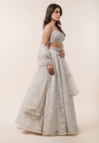 Nitika Gujral-Ivory Organza Lehenga Choli Set-INDIASPOPUP.COM